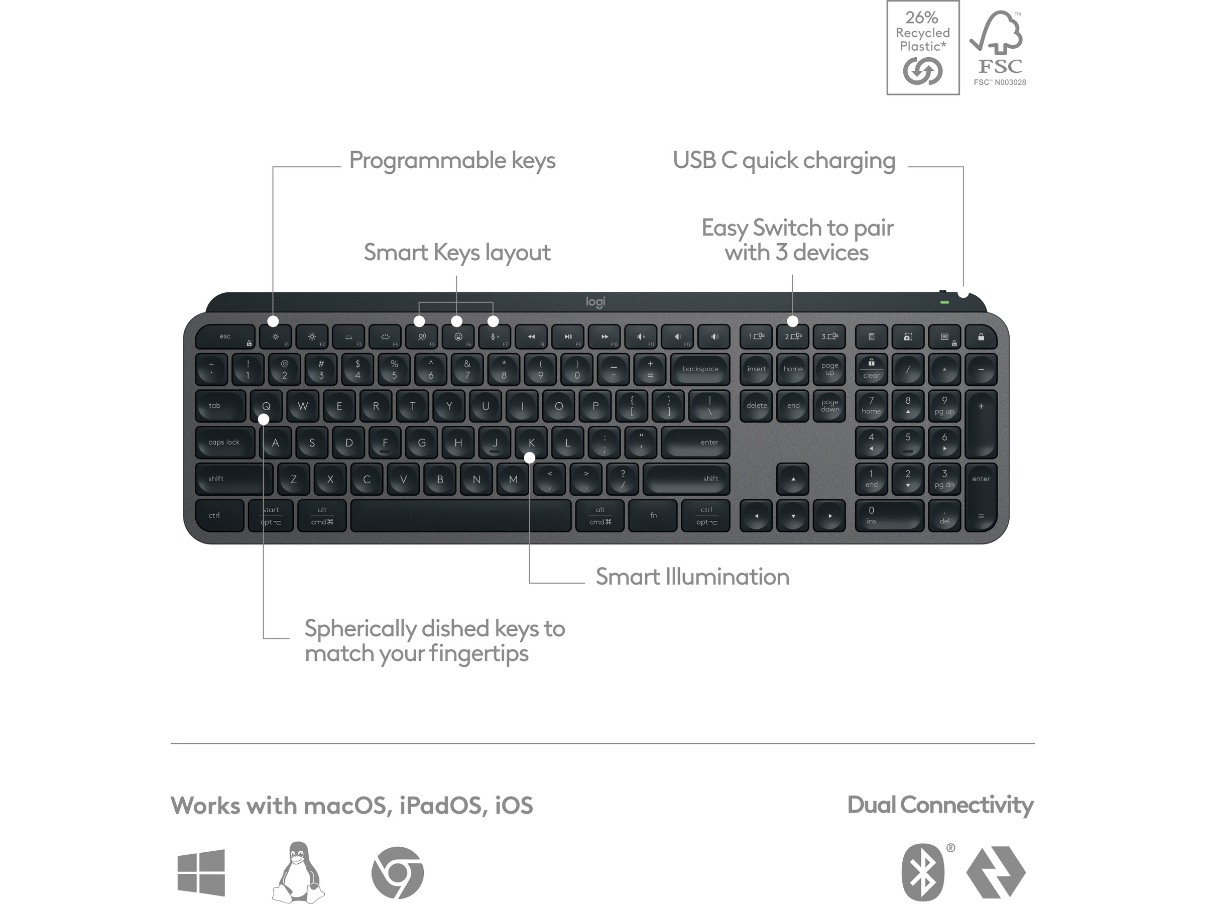 Logitech MX Keys S Trådlöst Tangentbord (graphite) Tangentbord