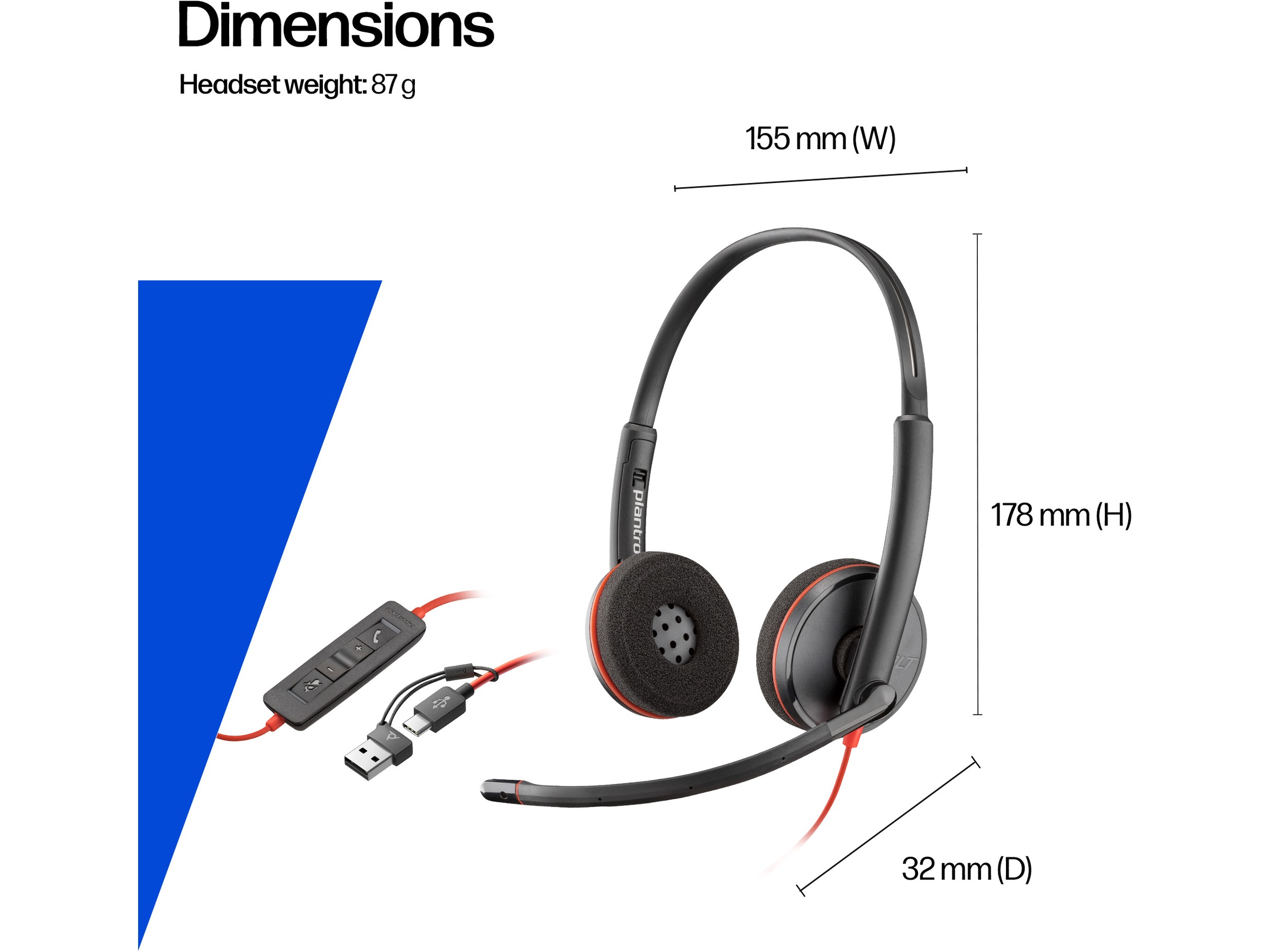 Poly Blackwire MS 3320 USB-C Headset Headset, kablat