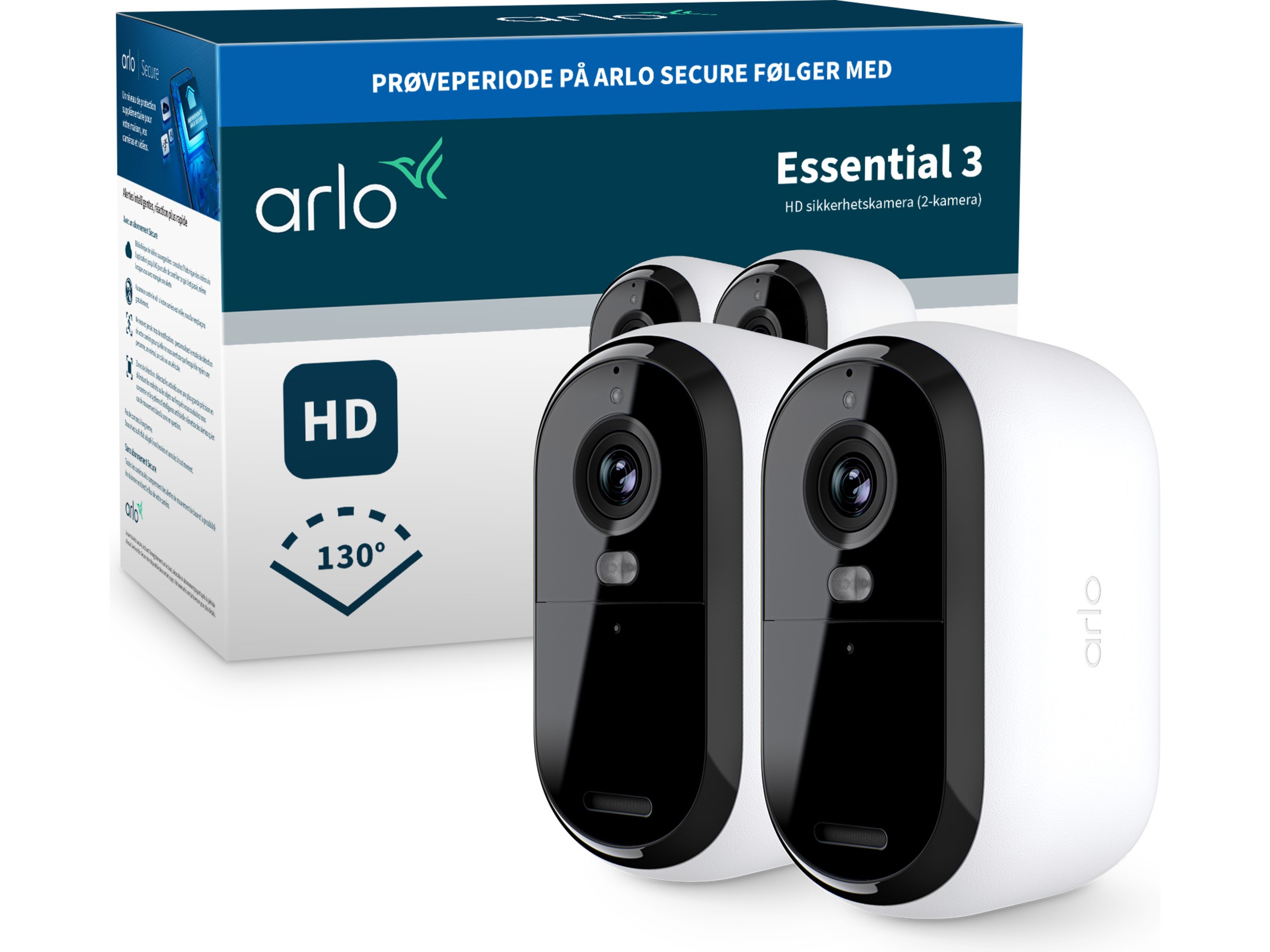 Arlo Essential 3 HD utomhus övervakningskamera 2-pack Övervakningskamera