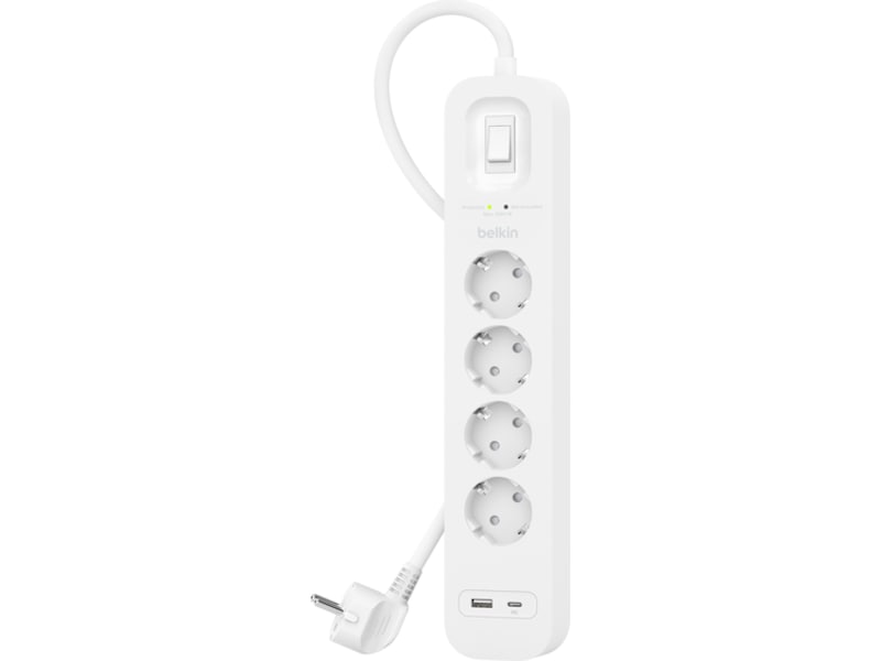 Belkin Strömförgrening 4x uttag och 2x USB 2m (vit) Överspänningsskydd