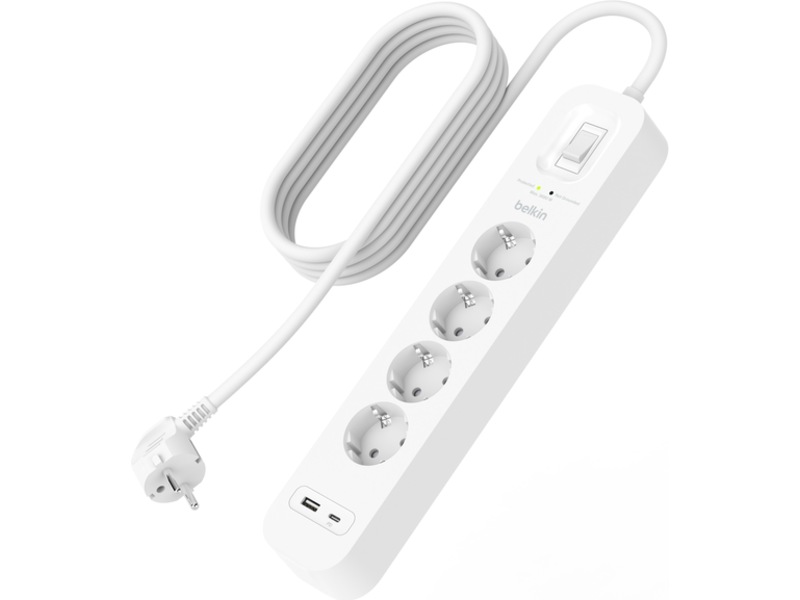 Belkin Strömförgrening 4x uttag och 2x USB 2m (vit) Överspänningsskydd