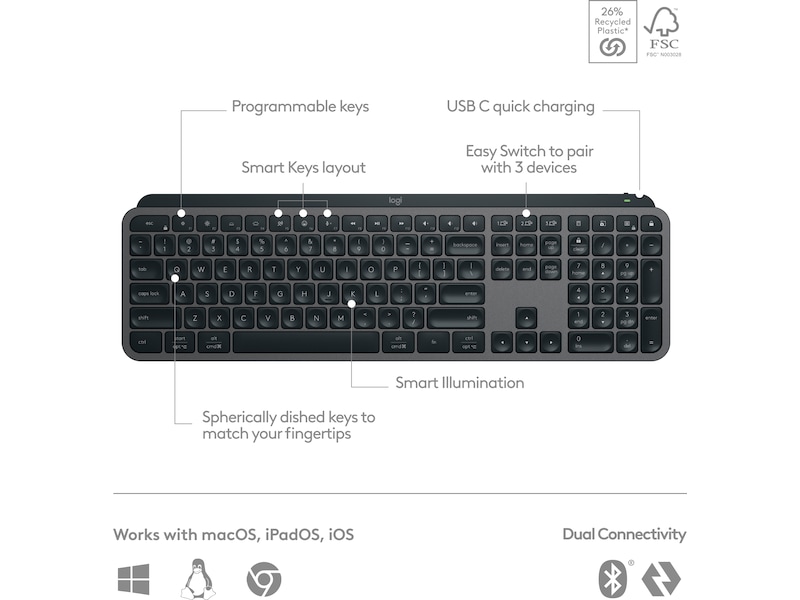 Logitech MX Keys S Trådlöst Tangentbord (graphite) Tangentbord