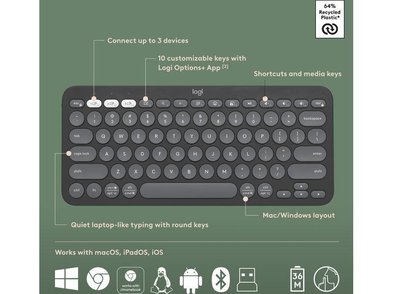 Pebble 2 Combo (svart) Mus & tangentbord -combo-paket