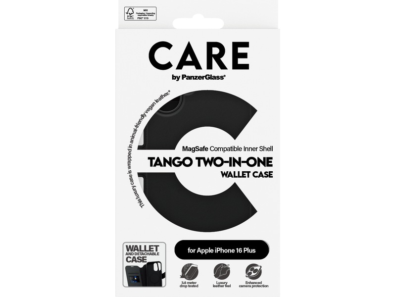 PanzerGlass CARE iPhone 16 Plus Tango 2-i-1 Plånboksfodral (svart) Skydd