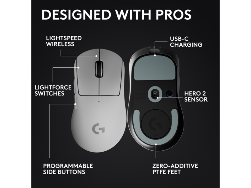 Logitech G Pro X Superlight 2 DEX trådlös gamingmus (vit) Gamingmus