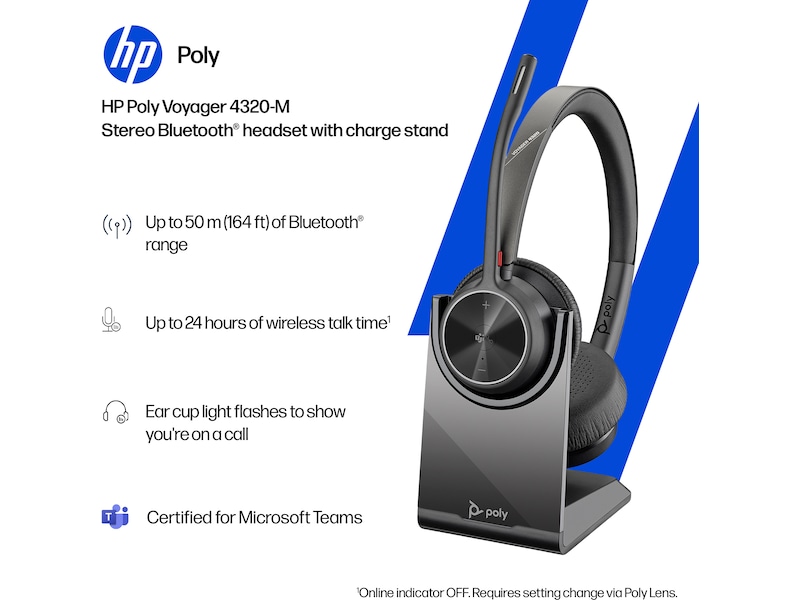 Poly Voyager 4320-M MS USB-C Headset med laddningsstativ Headset trådlöst