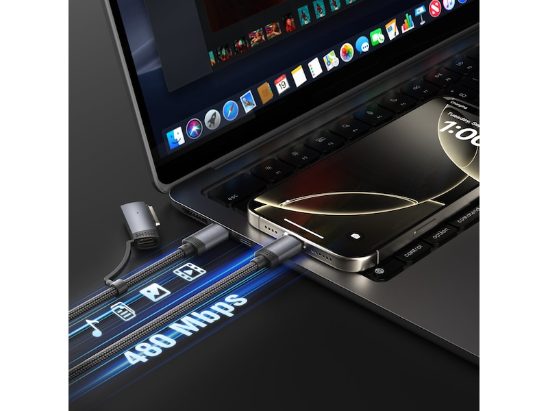 4smarts MagSafe 3 Adapter och USB-C kabel 2m (svart) USB-kablar