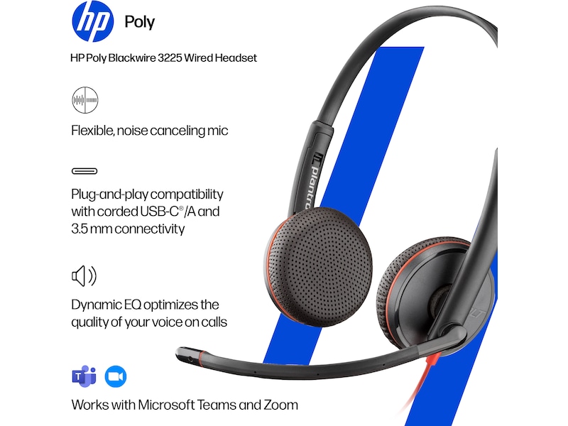 Poly Blackwire 3225 Stereo USB-C Headset Headset, kablat