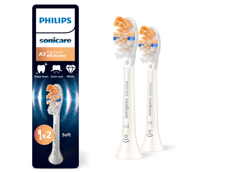 Philips Sonicare A3 Premium All-in-One borsthuvuden (2pack, vit) Tandborsthuvud