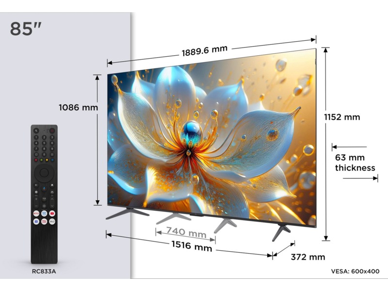 TCL 85" T8C 4K QLED Google TV (2025) Över 80 tums TV