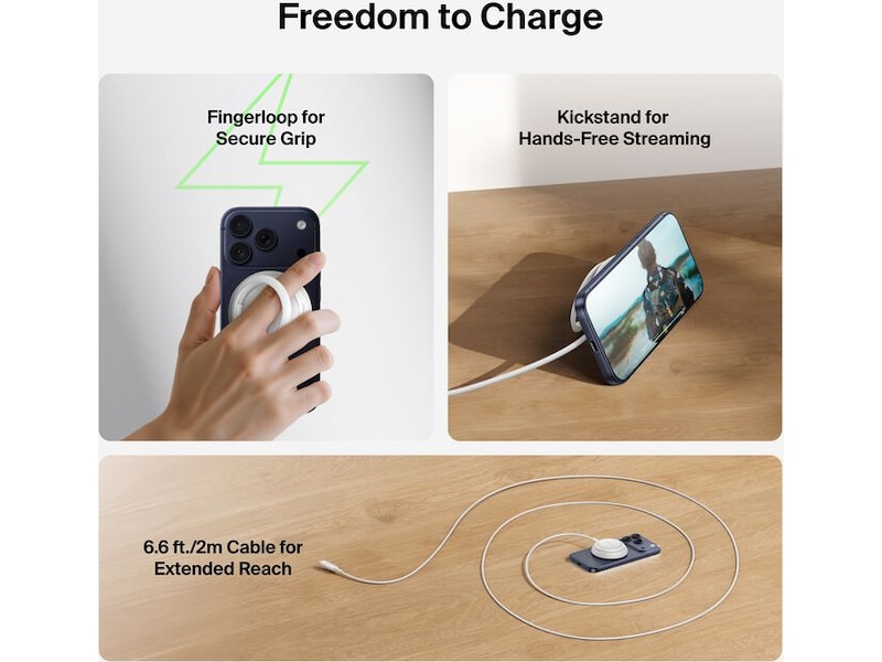 Belkin UltraCharge 25W Qi2 magnetisk laddningsplatta med ställ Trådlös laddare