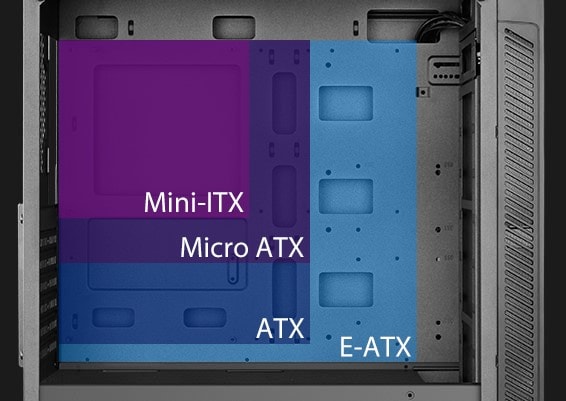 Supports motherboards up to E-ATX Supports motherboards up to E-ATX
