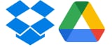 Dropbox och Google Disk-logotypen Dropbox och Google Disk-logotypen