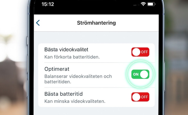 Optimerad batteritid Optimerad batteritid
